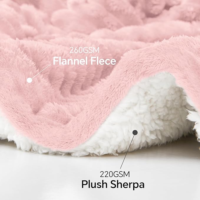 INFIIXSO Sherpa Throw Blanket for Couch - Super Soft & Warm Striped Fleece Blanket, Cozy Plush Fluffy Blanket All Season Use (Pink, 50x60 Inches)