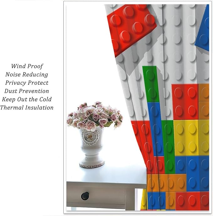 Building Blocks Toy Curtain Rod Pocket Children's Nursery Abstract Outline Colorful Plastic Toy Brick Geometric Print Pattern Curtain Boys Girls Bedroom Playroom 2 Panels 63x63in