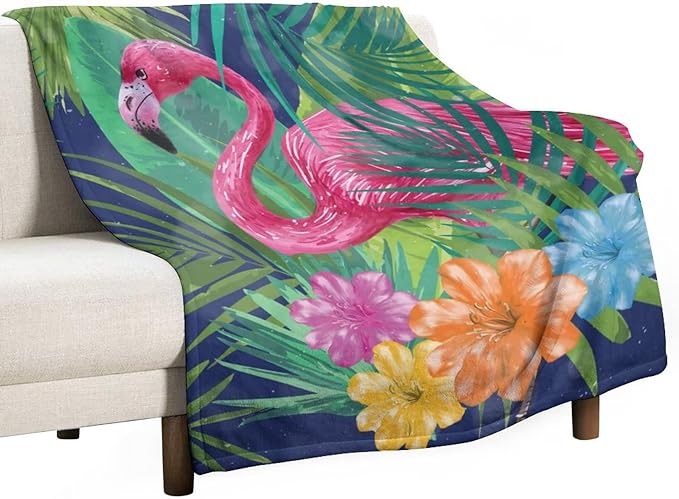Flamingo Blanket Gifts - 40 x 50 Inches Funny Flamingo Throw for Girls - Green Soft Fuzzy Plush Blankets for Sofa