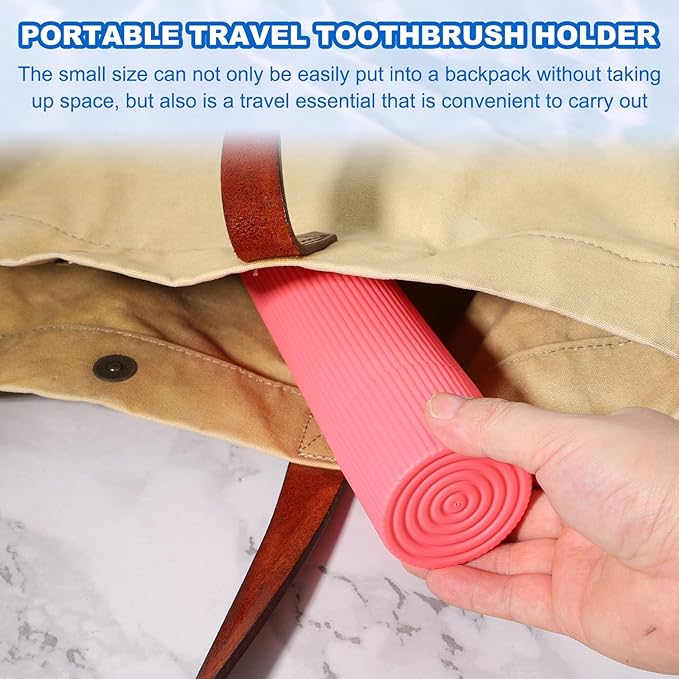 uxcell 2Pcs Travel Toothbrush Case, 7.9x2.4x2.4 Portable Travel Toothbrush Holder with Stripe, Plastic Toothpaste Container for Bathroom, Gym, Business Trip, Camping, Pink