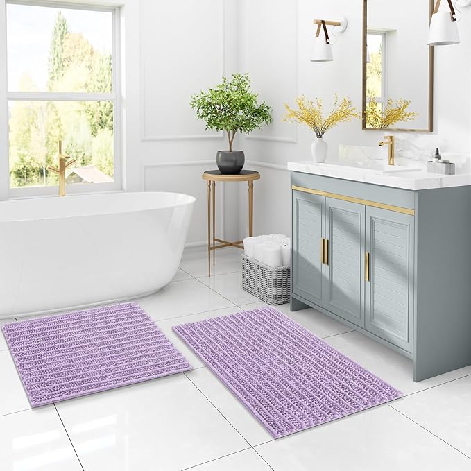 Arotive Luxury Chenille Bathroom Rug Mat, Extra Soft Thick Absorbent Shaggy Bath Rugs, Non-Slip Machine Wash Dry, Plush Bath Mats for Bathroom, Shower and Tub, 60x24, Light Purple