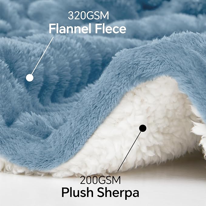 INFIIXSO Sherpa Fleece Queen Size Blanket - Super Soft & Warm Striped Fleece, Cozy Plush Fluffy Large Bed Blanket All Season Use (Light Blue, 90x90 Inches)