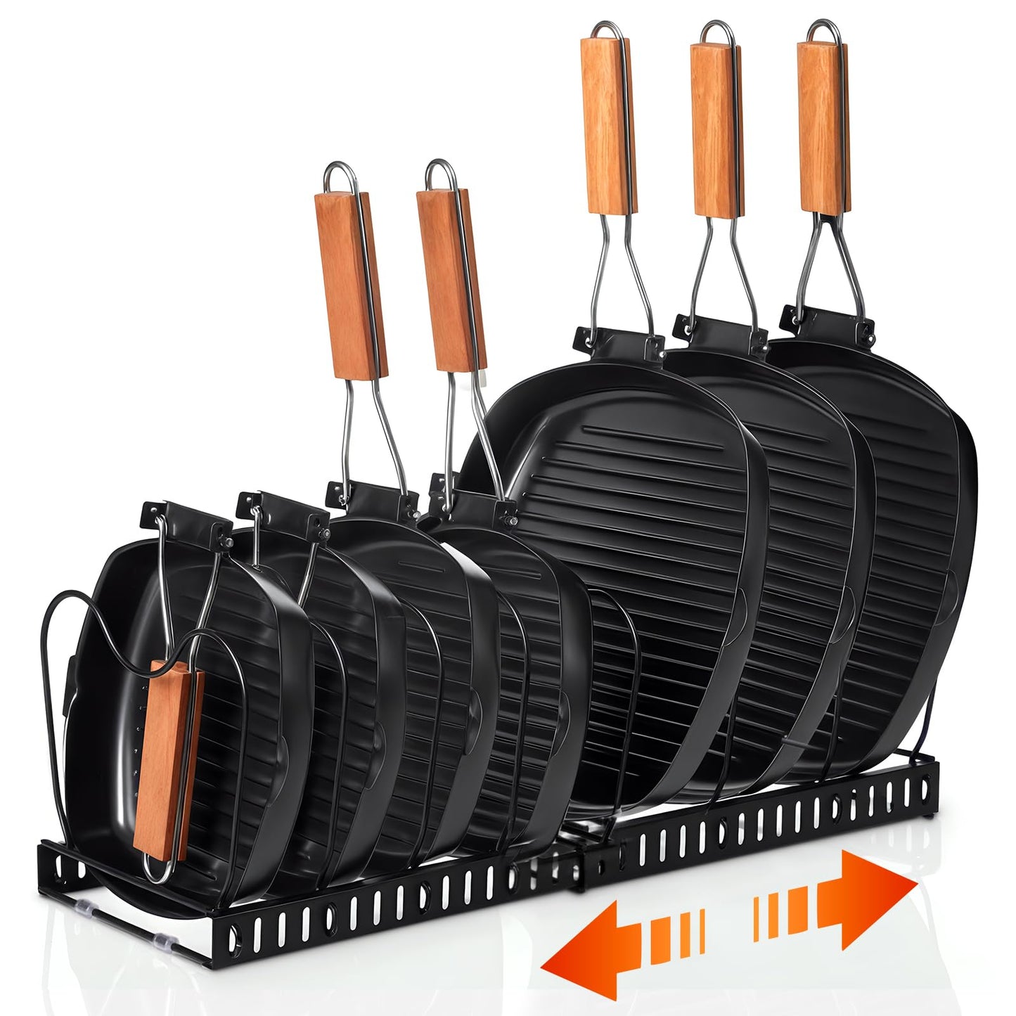 FrutPunch Pots and Pans Organizer,Rack for under Cabinet,Expandable Pot Lid Kitchen Cabinet Organizer Holder, with 10 Adjustable Partitions, Suitable for Kitchen Pan Organizers Inside Cabinet
