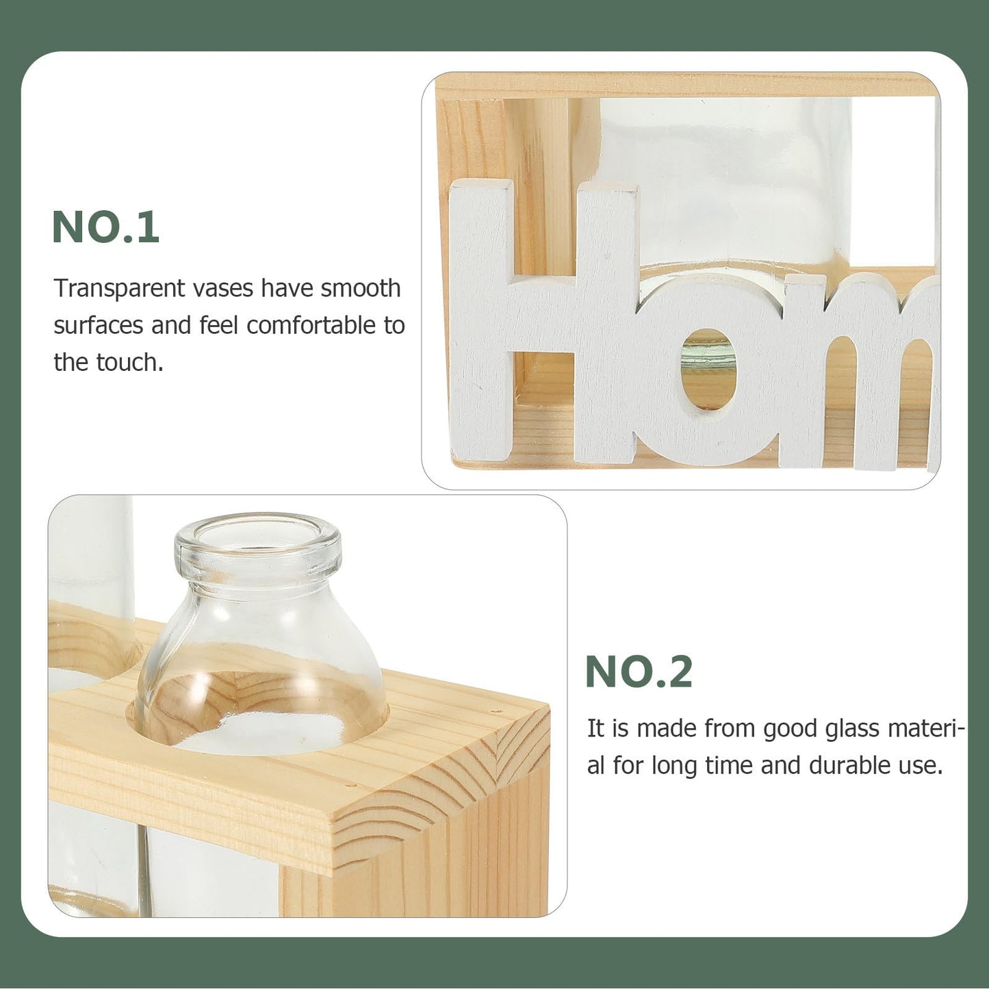 Ciieeo Glass Planter with Wooden Rack, Hydroponic Glass Vase for Plant Propagation, Decorative Flower Terrarium for Home and Office Desktop, 2pcs