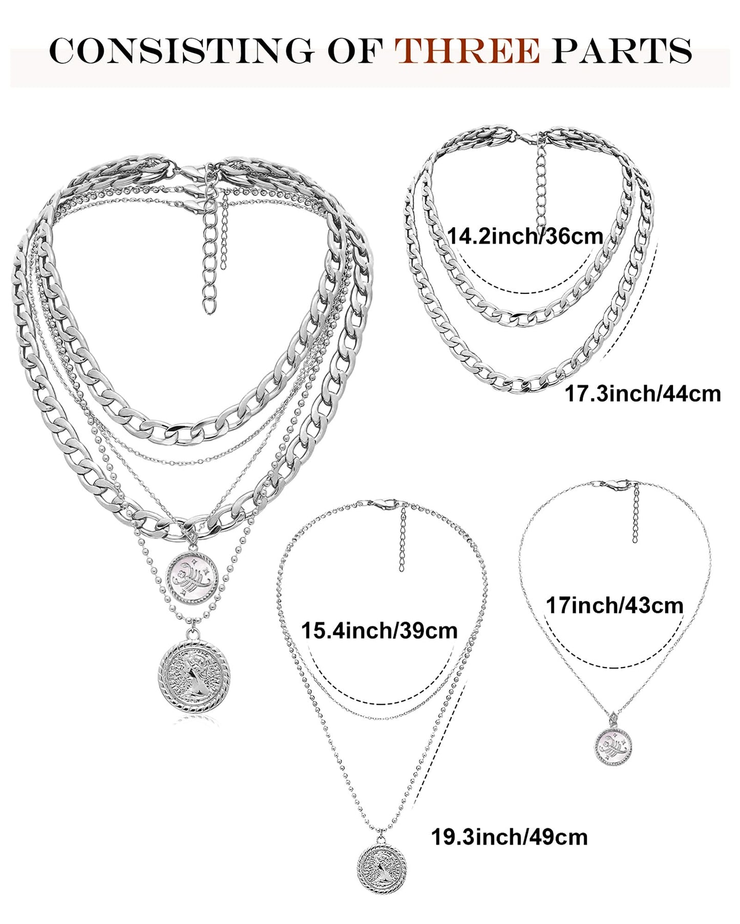 MJartoria Gold Layered Necklaces for Women Trendy Retro Coin Pendant Necklace Dainty Chunky Chain Choker Necklaces for Jewelry Birthday Gifts (Silver, Zodiac-Scorpio-3PCS Layered)
