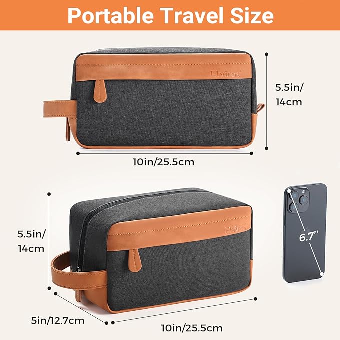 Elviros Travel Toiletry Bag Gift for Men，Mens Toiletries Bag Gifts Set Shaving Dopp Kit Water-resistant Bathroom Toiletries Organizer PU Leather Cosmetic Bags 2 Pack Dark Brown and Brown