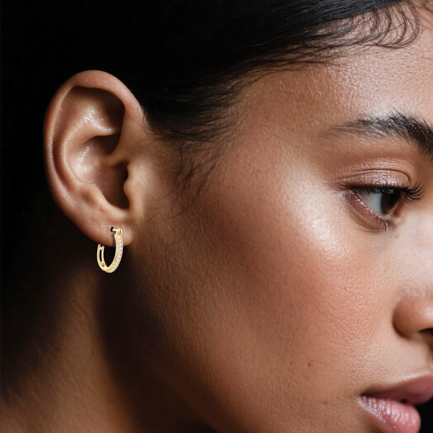 14K Gold Earrings for Women Small 14K Gold Hoop Earrings Trendy 35mm Womens Gold Huggie Earring with Cubic Zirconia Hypoallergenic