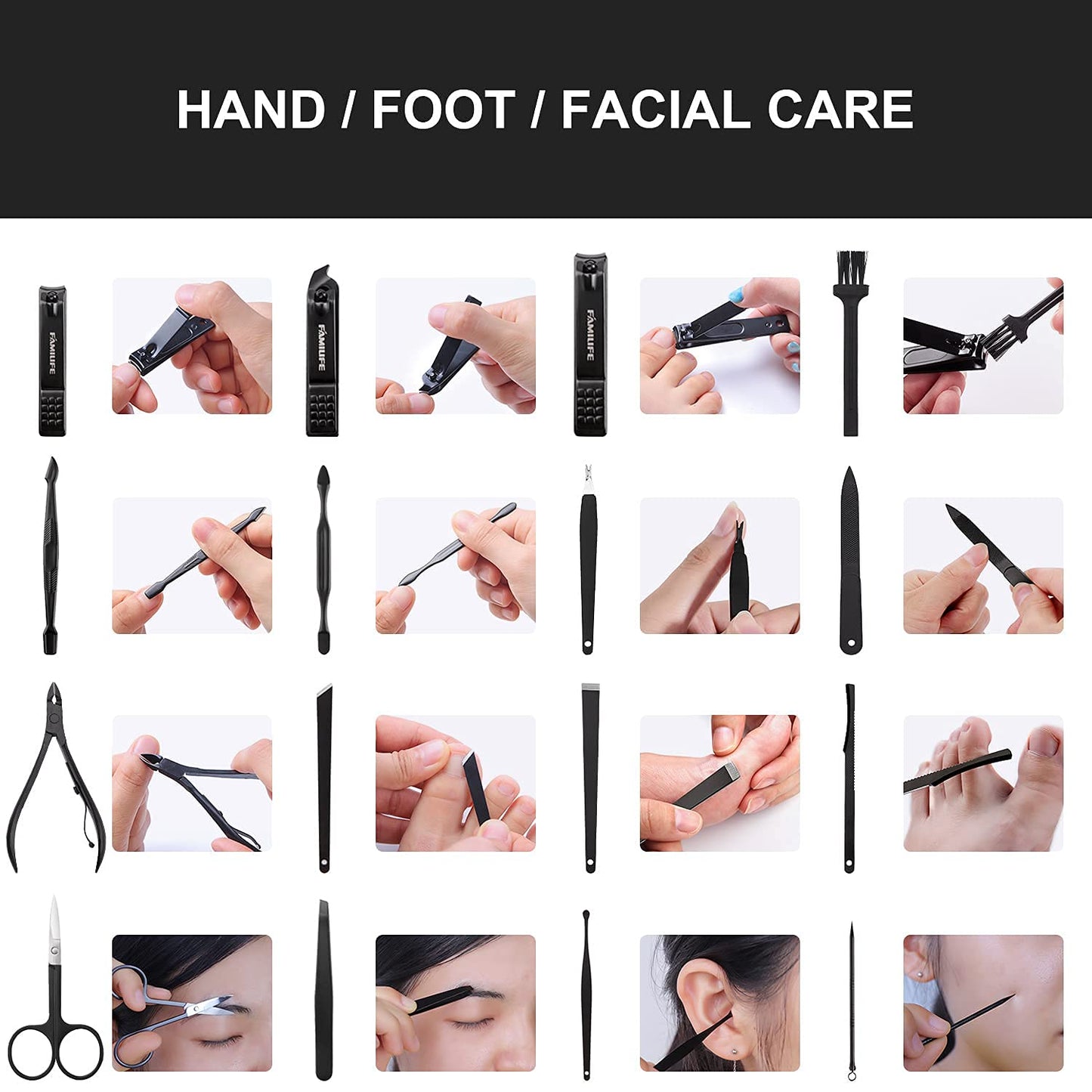 FAMILIFE Manicure Set, Professional Manicure Kit Nail Clippers Set 13pcs Stainless Steel Pedicure Tools Kit Grooming Kit Brown and Gifts for Men 16pcs Nail Clippers Pedicure Kit Manicure Kit Nail Clip
