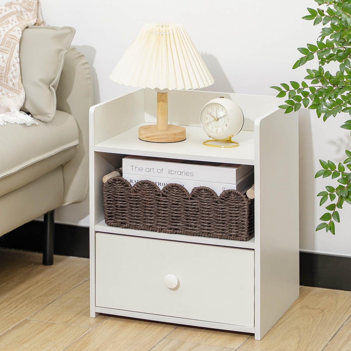 CubesLand Paper Rope Scalloped Edge Shelves Storage Basket, Woven Toilet Paper Baskets for Over Toilet Storage Shelf, Ending Table, Floating Shelves Organizing or Home Décor, with Wood Handle, Brown