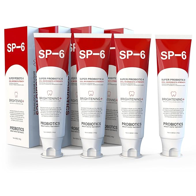SP-6 Probiotic Whitening Toothpaste for Teeth Whitening/Brightening & Fresh Breath, 6 Probiotics Formula for Gum Health, Fluoride-Free, Minty Fresh Flavor,4.9 oz (4, Mint 4)