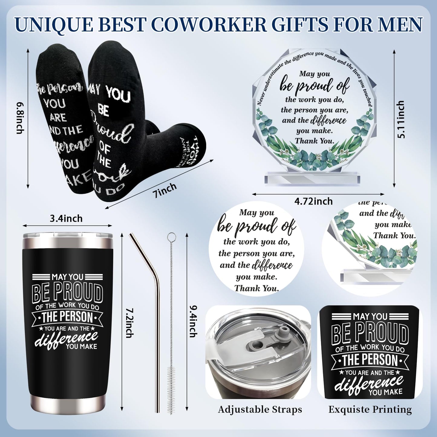 SIXVALA Employee Appreciation Gifts Set, Best Coworker Gifts for Men, 20 Oz Tumbler Thank You Gifts Basket with Scented Candle Socks Keychain Inspirational Acrylic Sign for Employee Teacher Professor