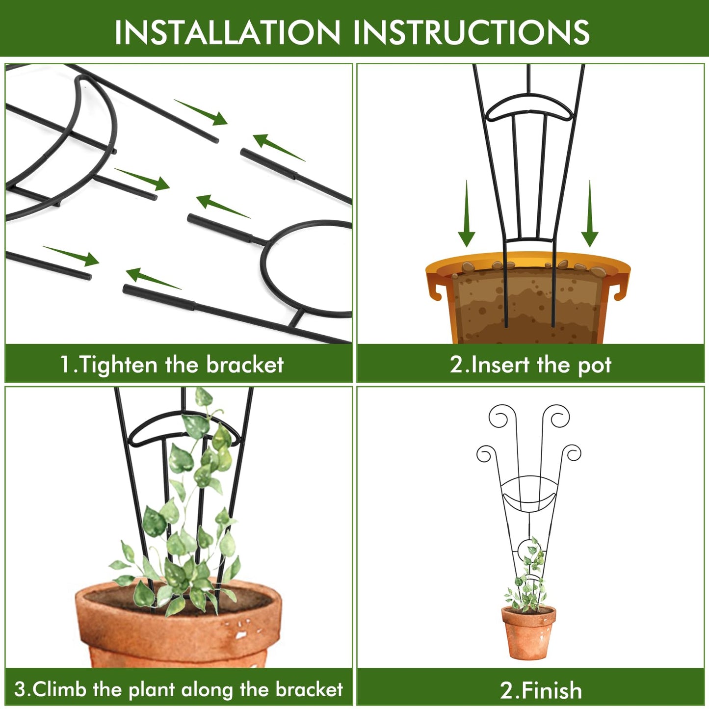 ZOUTOG Trellis for Climbing Plants Indoor 4 Pack 30 Inch,Rustproof Metal Garden Trellis for Potted Plants,Sturdy Houseplant Support Indoor Outdoor for Ivy Pothos Monstera Hoya Flower Vine (Black Moon)