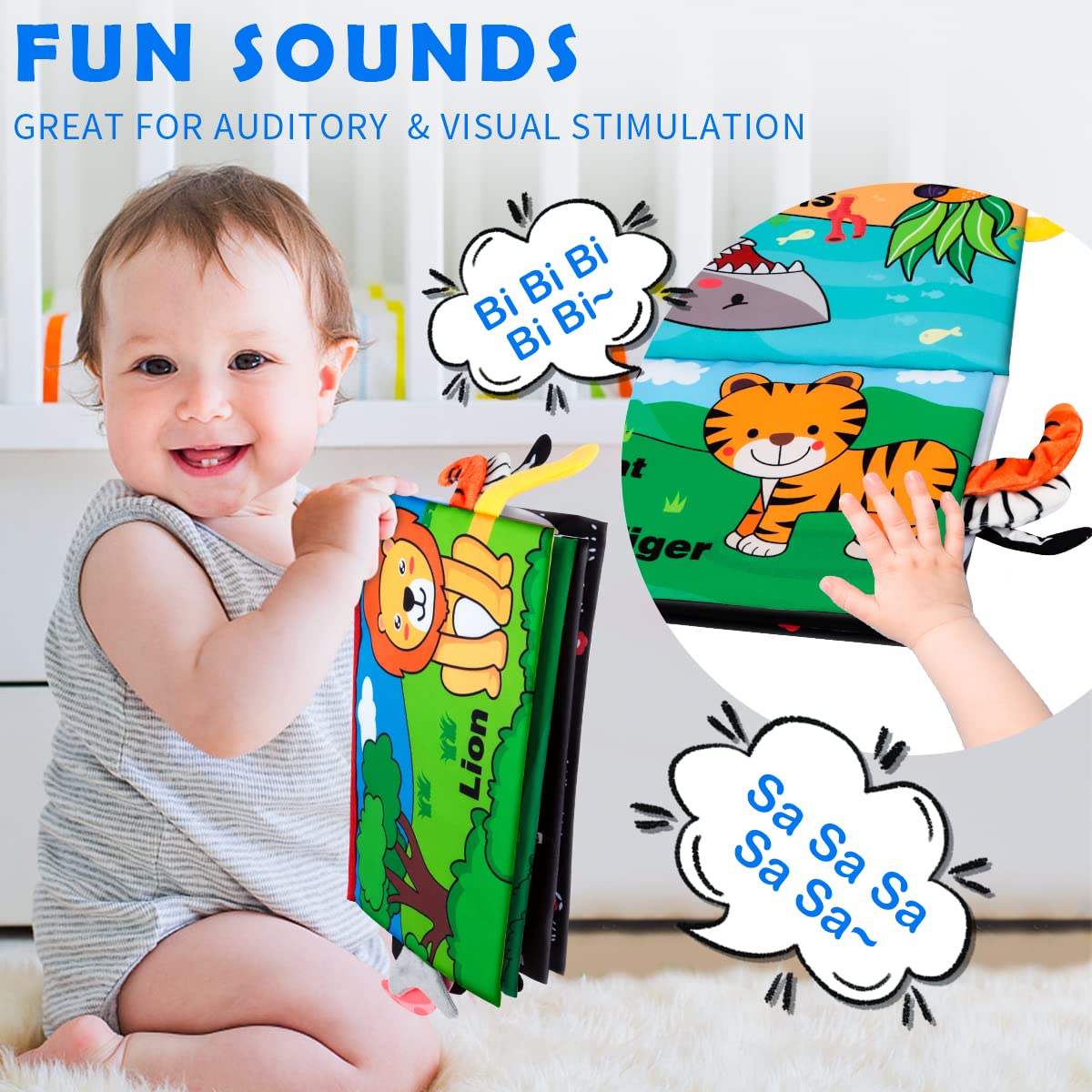 Baby Toys 0-6 Months - Tummy Time Toy Baby Mirror Infant Toys with Cloth Book - Black and White High Contrast Baby Toy for Newborn - Montessori Sensory Toy 0 2 3 4 5 6-12 Months Boy Girl Shower Gifts