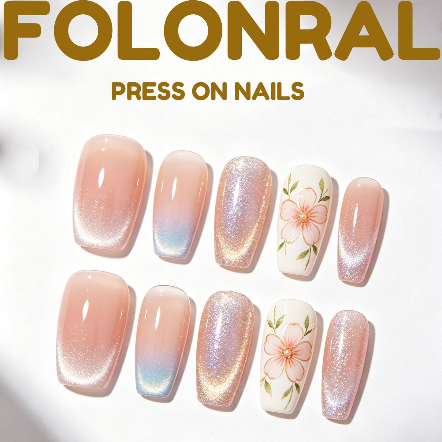 Fall Maple Leaf Nails - Brown Gradient, 24pcs Press Ons with Glossy Finish, Perfect for Thanksgiving