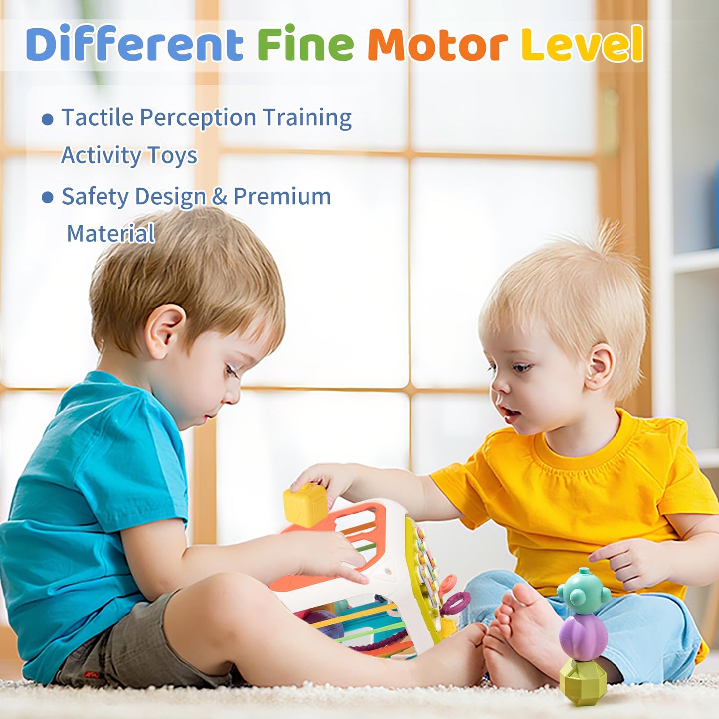7 in1 Sensory Development Multifunctional Sensory Teething Toys for 2 Year Old Boy Girl,Shape Sorter Pull String Travel Car Toys for 18 Month