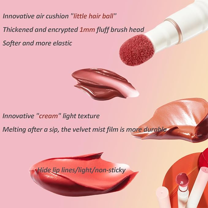 Cushion Lip Powder Cream, Matte Lip Cream - Long-Lasting & Smooth Skin, Non-Drying, Moisturizing Non-Fading Lipstick, CreaM Velvet Finish, Lightweight (N19 Rose nude)