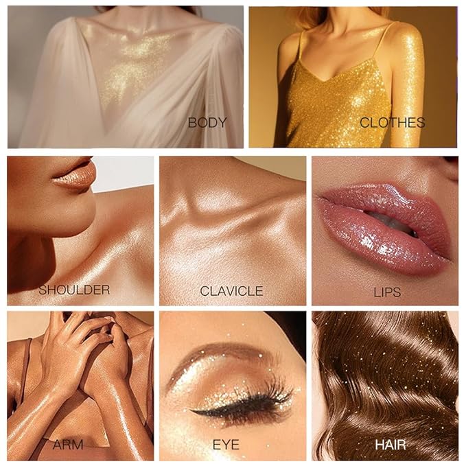 Champagne Highlighter Spray, Professional Shiny Glitter Spray for Eyeshadow Face and Body Luminizers, Loose Shimmer Powder Makeup Mist for Women Kid Rave Outfits Festival Accessories