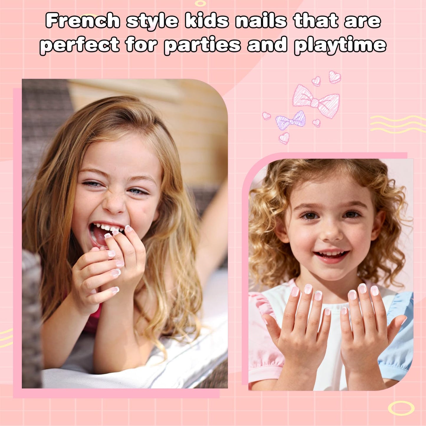 SIUSIO 120pcs 5 Pack Children Acrylic Fake Nails Press on Full Cover Short False Nail Art Kits Set Surprise Gift for Kids Little Girls Women - Polka Dots