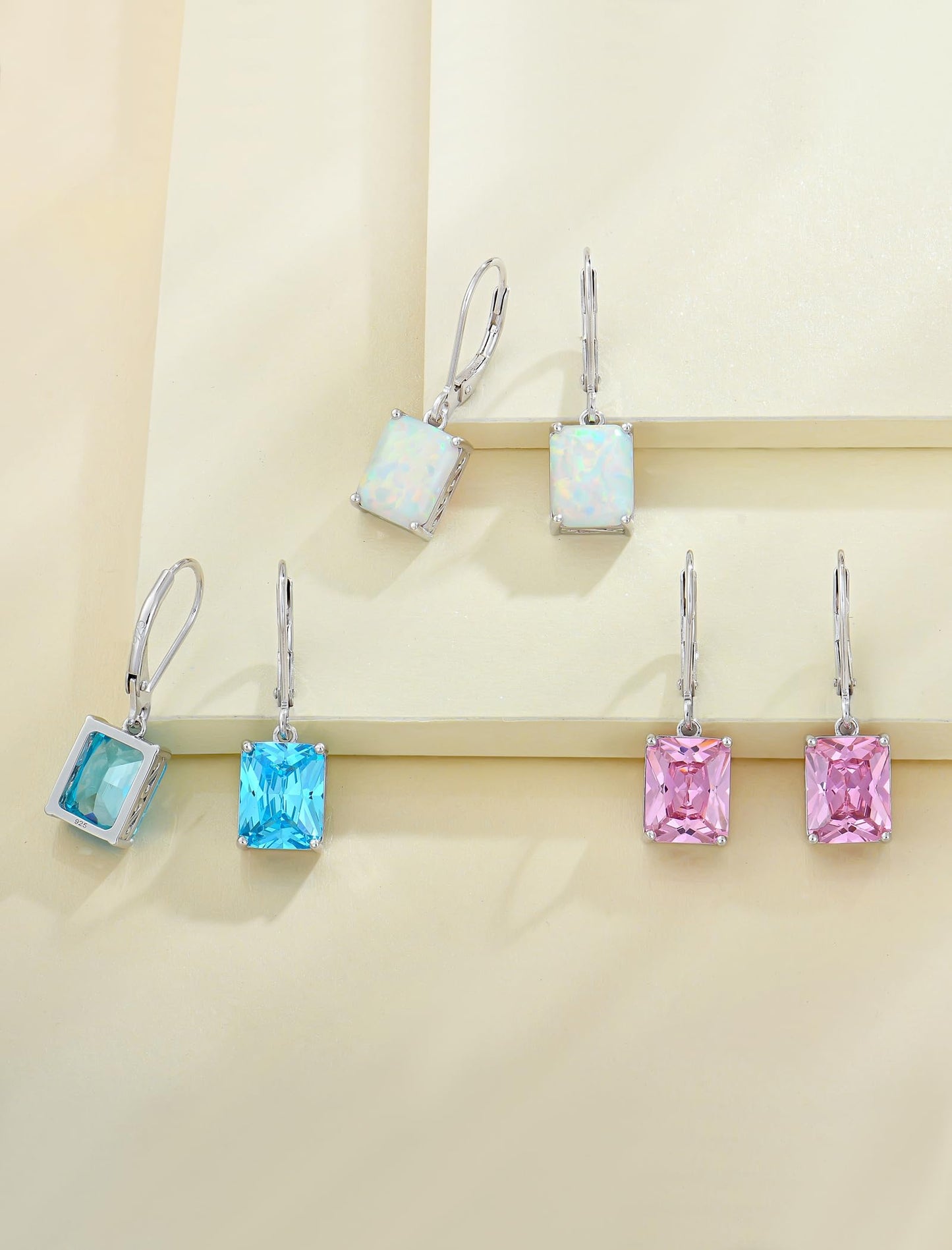 YL Solitaire Dangle Drop Earrings 925 Sterling Silver Leverback Earrings 8X10MM Square Created Emerald Jewelry