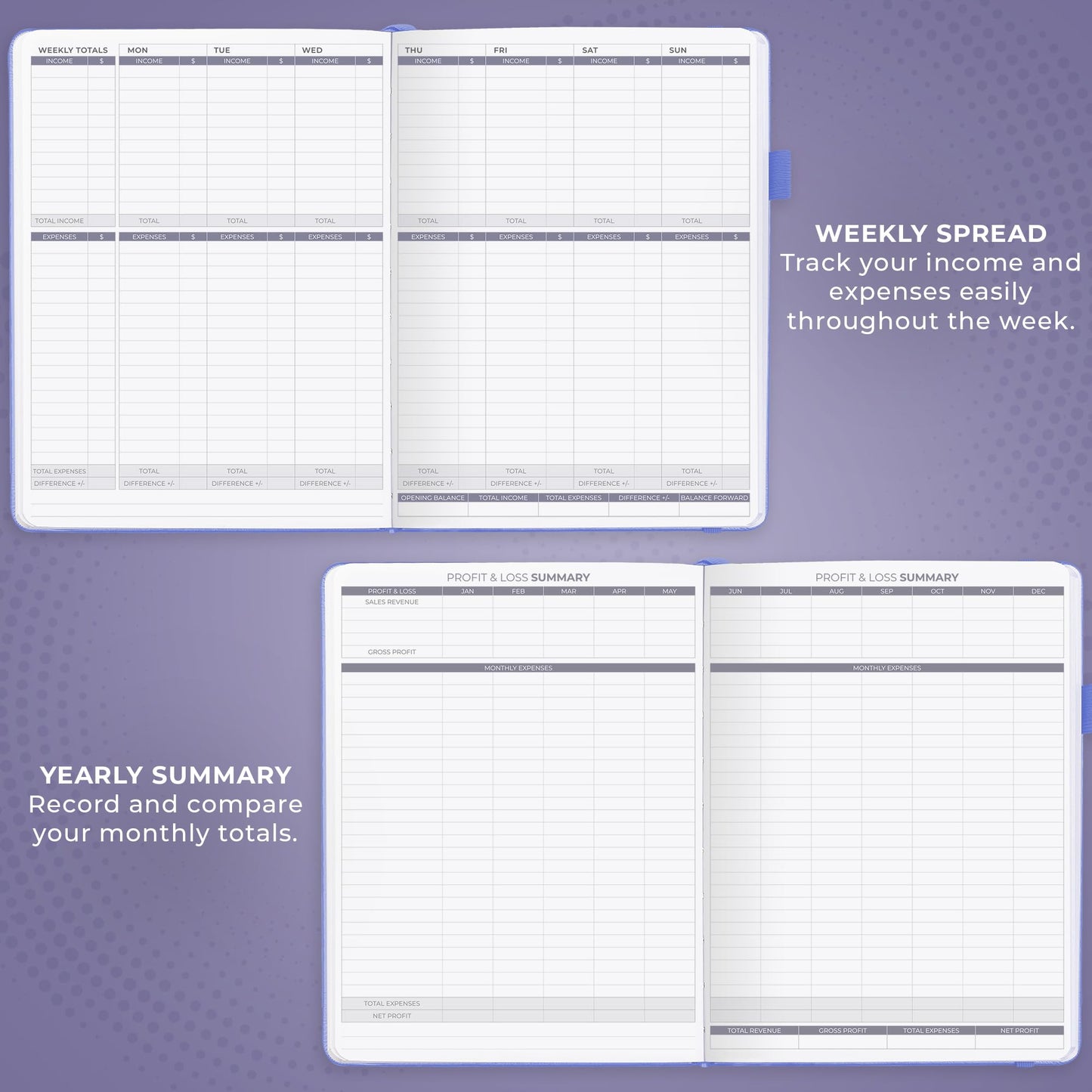 Clever Fox Income & Expense Tracker Large – Accounting & Bookkeeping Ledger Book for Small Business – 2-Year Record Notebook, A4 (Lavender)