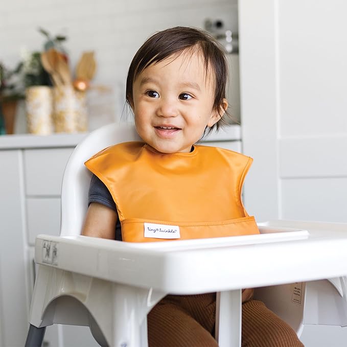 Tiny Twinkle Mess-Proof Baby Bibs for Eating | Waterproof, Wipeable Toddler Bibs with Catch-All Pocket | Feeding Bibs for Girls & Boys(3 Pack,Blush, Burgundy)