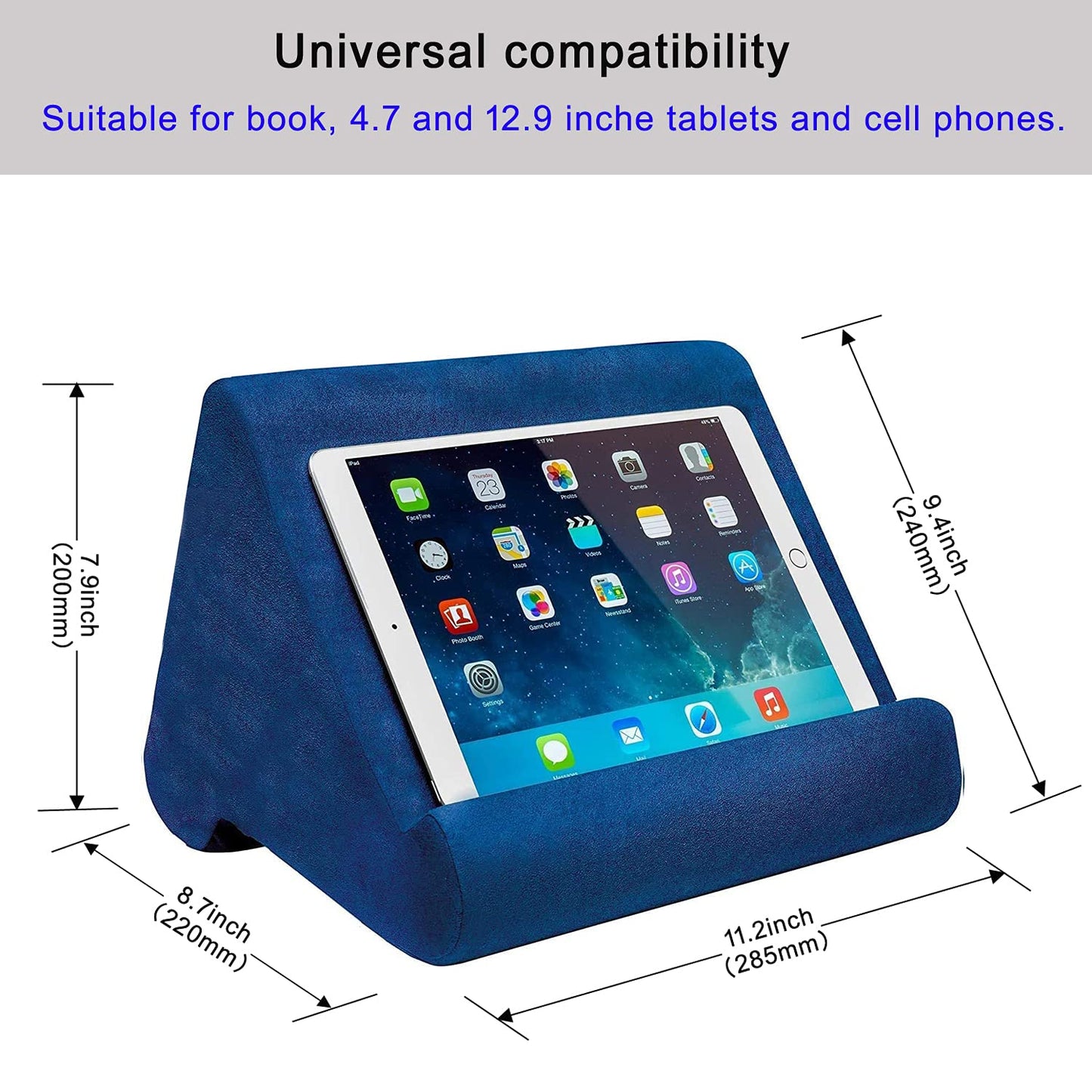 SAMHOUSING Tablet Pillow Stand - Tablet Holder Dock for Bed with Multi-Viewing Angles, Compatible with iPad Pro 9.7, 10.5,12.9 Air Mini 4 3, Kindle, Galaxy Tab, E-Reader (Blue)