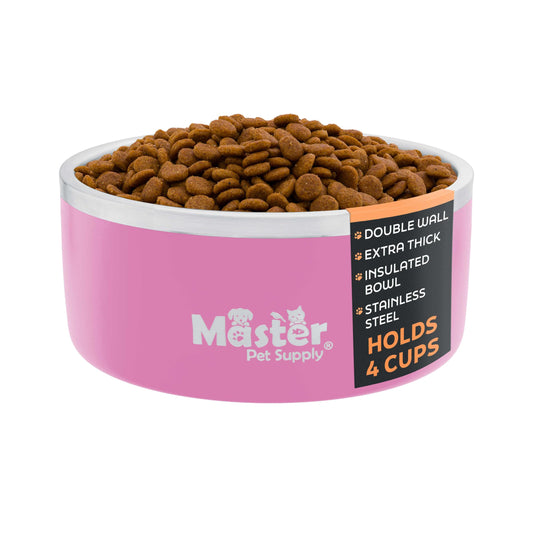 Master Pet Supply Stainless Steel Dog Bowls - 32 oz, Heavy Duty - Hyper Pink, Double Wall Extra-Thick Insulated, Non-Slip Pet Water Bowl for Dogs, Cats & Pets, Anti Rust Metal, Dish Washer Safe