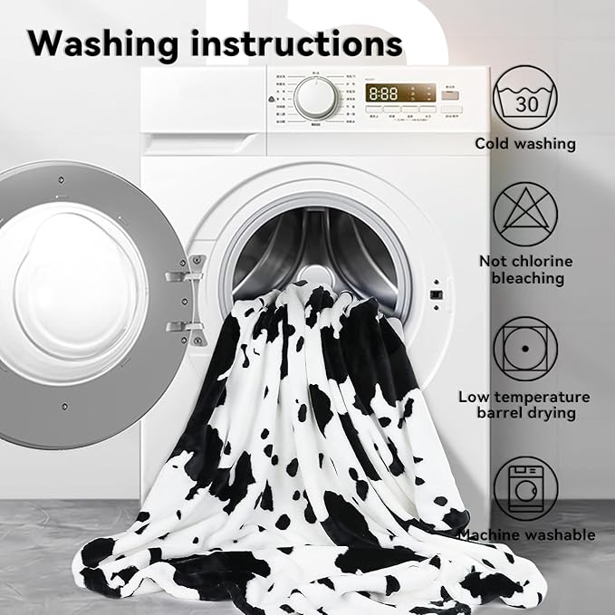 Cow Print Blanket for Kids - 40"x50" Cute Lightweight Fuzzy Fleece Throw for Girls, Nursery Decor - Black White Plush Birthday Gifts for Kids Boys