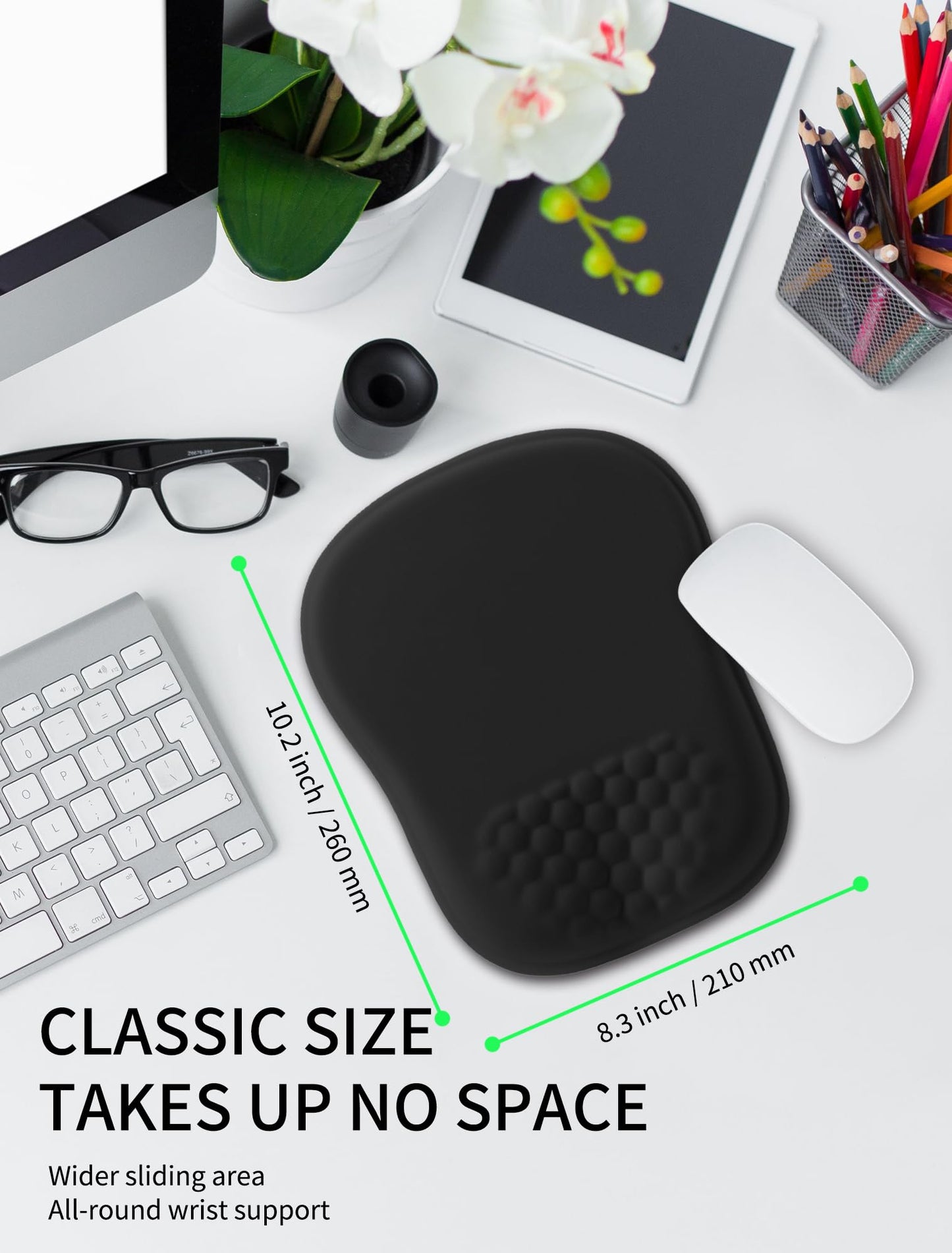 Hokafenle Ergonomic Wrist-hugging Mouse Pad Wrist Support, U-shaped Holding Wrist Rest Mousepad for Carpal Tunnel Pain Relief with Cushioned Memory Foam Slope Massage Bulge (Classic 10.2x8.3 in,Black)