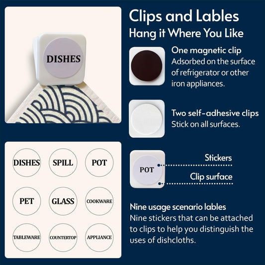 Eulnars Swedish Dishcloths for Kitchen, 8 Pack Japanese Pattern Reusable Paper Towels with Clips, Non-Scratch Swedish Dish Towels, Super Absorbent Cellulose Dish Cloths, No Odor