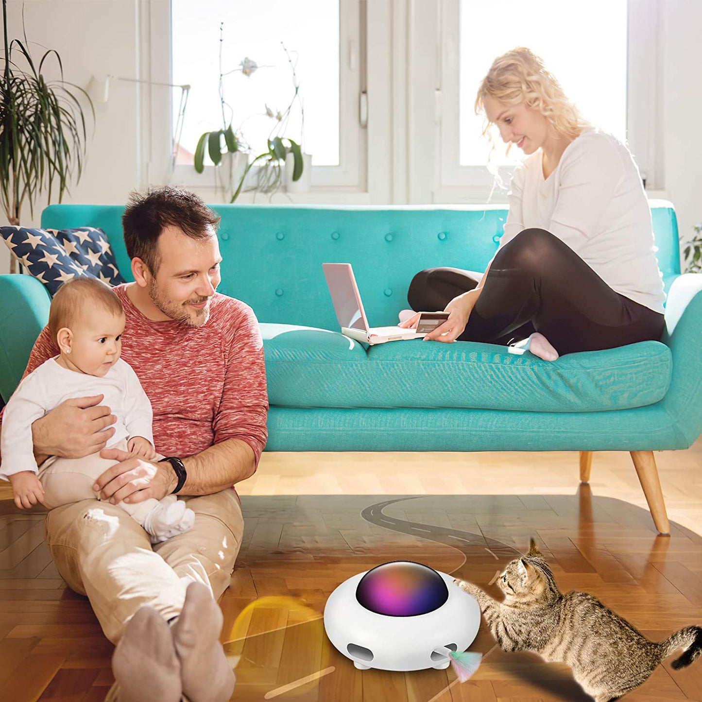 UFO Interactive Cat Toy, Ambush Electronic Cat Toy with Rotating Feather, Automatic Cat Toys Fun Smart Teaser Toy, Exercise Entertainment for Indoor Cats Kitty Catching Training Hunting, Auto On/Off