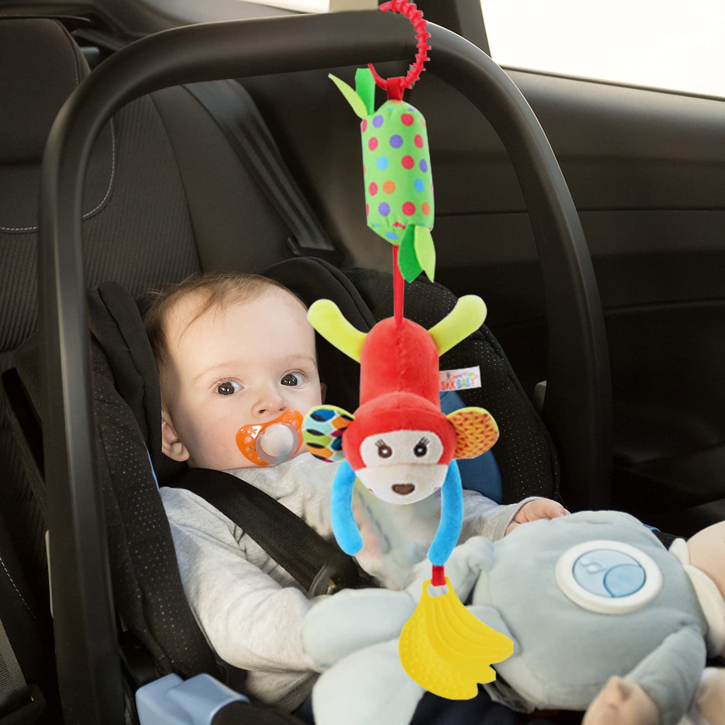 Sealive 4 Piece Baby Stroller Sensory Musical Toys, Soft Rattles Hanging Plush Activity Crib Car Seat Toys for Babies Boy Girl