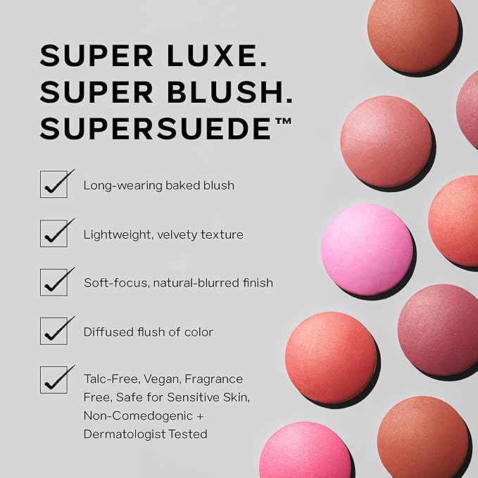 Saie SuperSuede Baked Blush - Talc-Free Powder Blush for Cheeks Infused with Hyaluronic Acid, Glycerin + Squalane - Hydrating Face Makeup for a Natural, Diffused Flush of Color - Stella (0.1 Ounce)