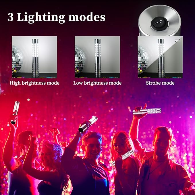 2 Pieces LED Strobe Baton Light Rechargeable Bottle Service Sparklers Stick Reusable Champagne Bottle Handheld LED for Club Stage Nightclub Party Concert Event Bar Outdoor - Silver