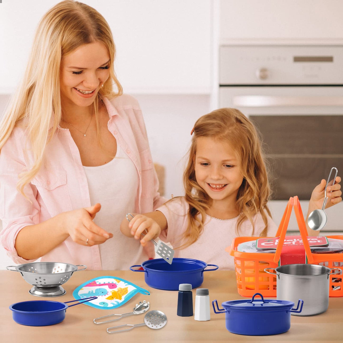 Veitch fairytales Kids Play Kitchen Toy Accessories Set Toddler Cooking Playset for Girls Boys Including Colorful Pots and Pans (Blue)