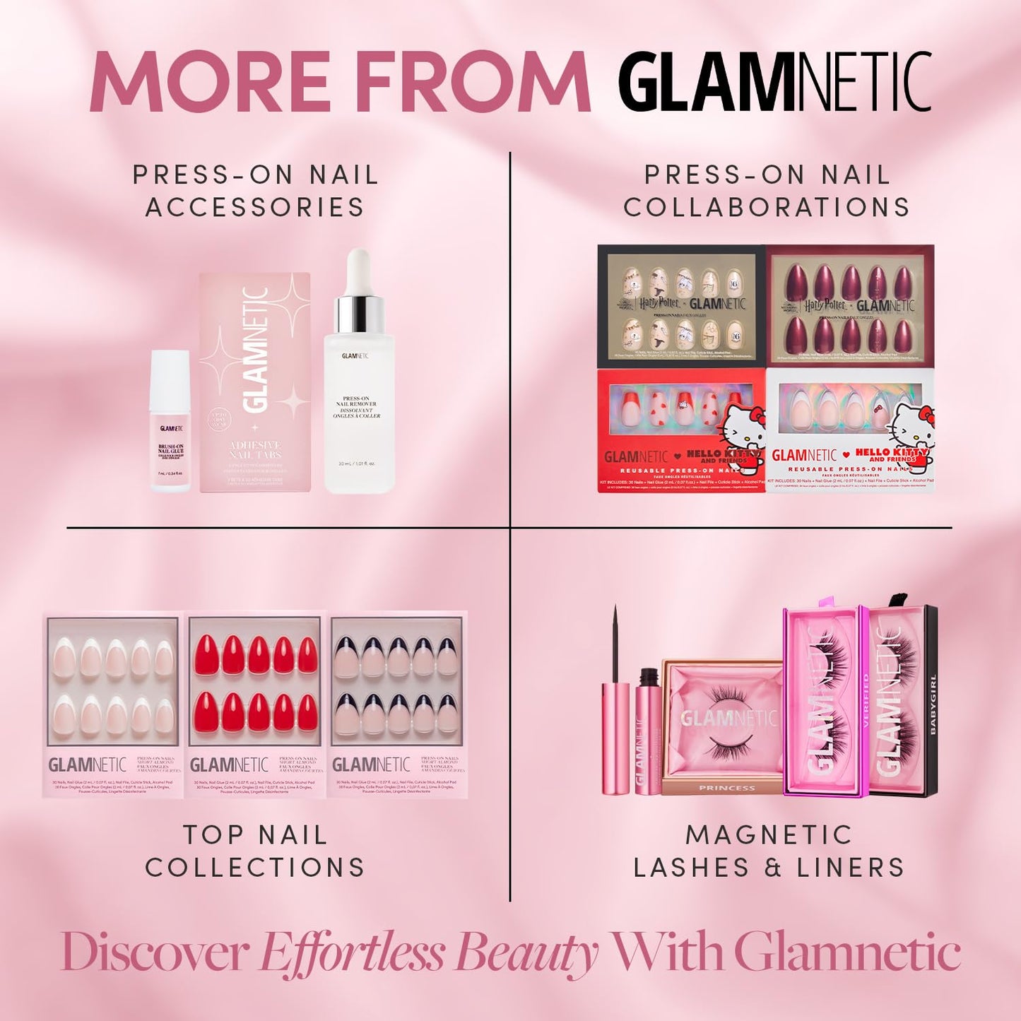 Glamnetic Press-On Nails & Adhesive Nail Tabs - Rock Candy | Short Almond Nails with Pink Chrome French Tips | 15 Sizes - 30 Nail Kit with Adhesive Tabs