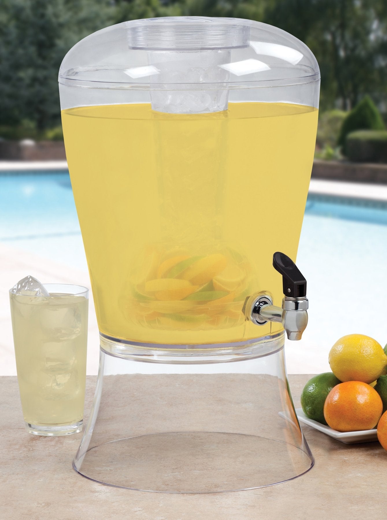 CreativeWare 3 Gallon Beverage Dispenser With Ice Cylinder And Fruit Infuser