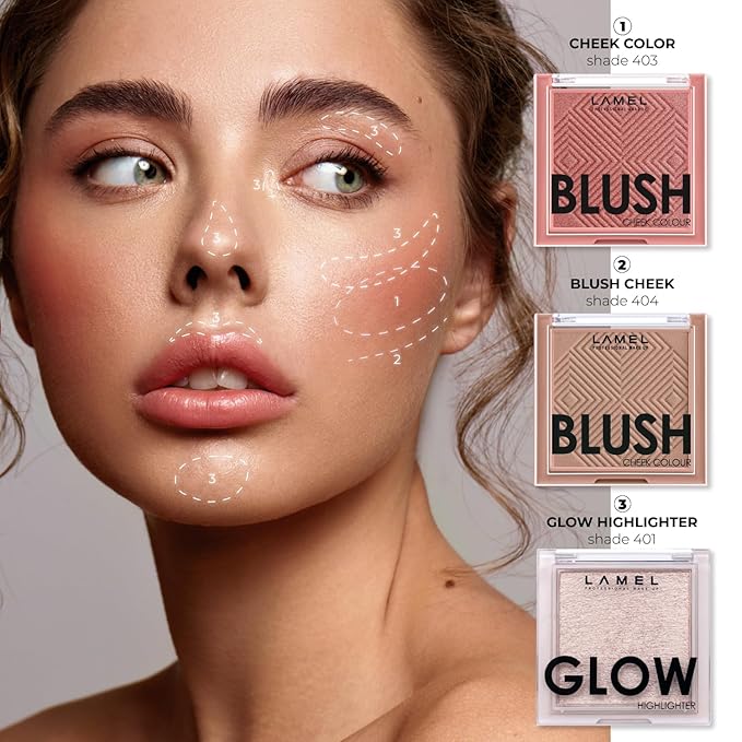 Lamel Coral Blush Cheek Color Mini - Blendable Natural Blush Powder - Enhances & Defines Shapes & Features - Shading & Contouring Powder - 4 Universal Shades - 403 (Coral) - 3.8g / 0.13 oz