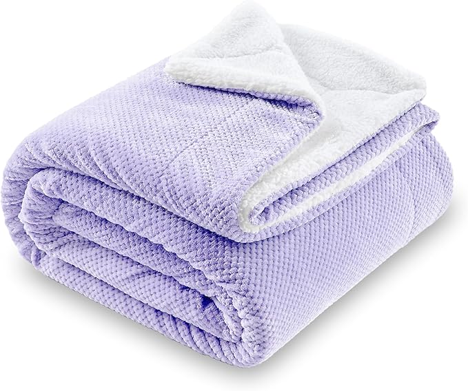 SOCHOW Waffle Sherpa Fleece Throw Blanket, Super Soft Fuzzy Warm, Lightweight Fluffy Reversible Plush Blanket for Bed Sofa Couch, 60 x 80 Inches Lilac