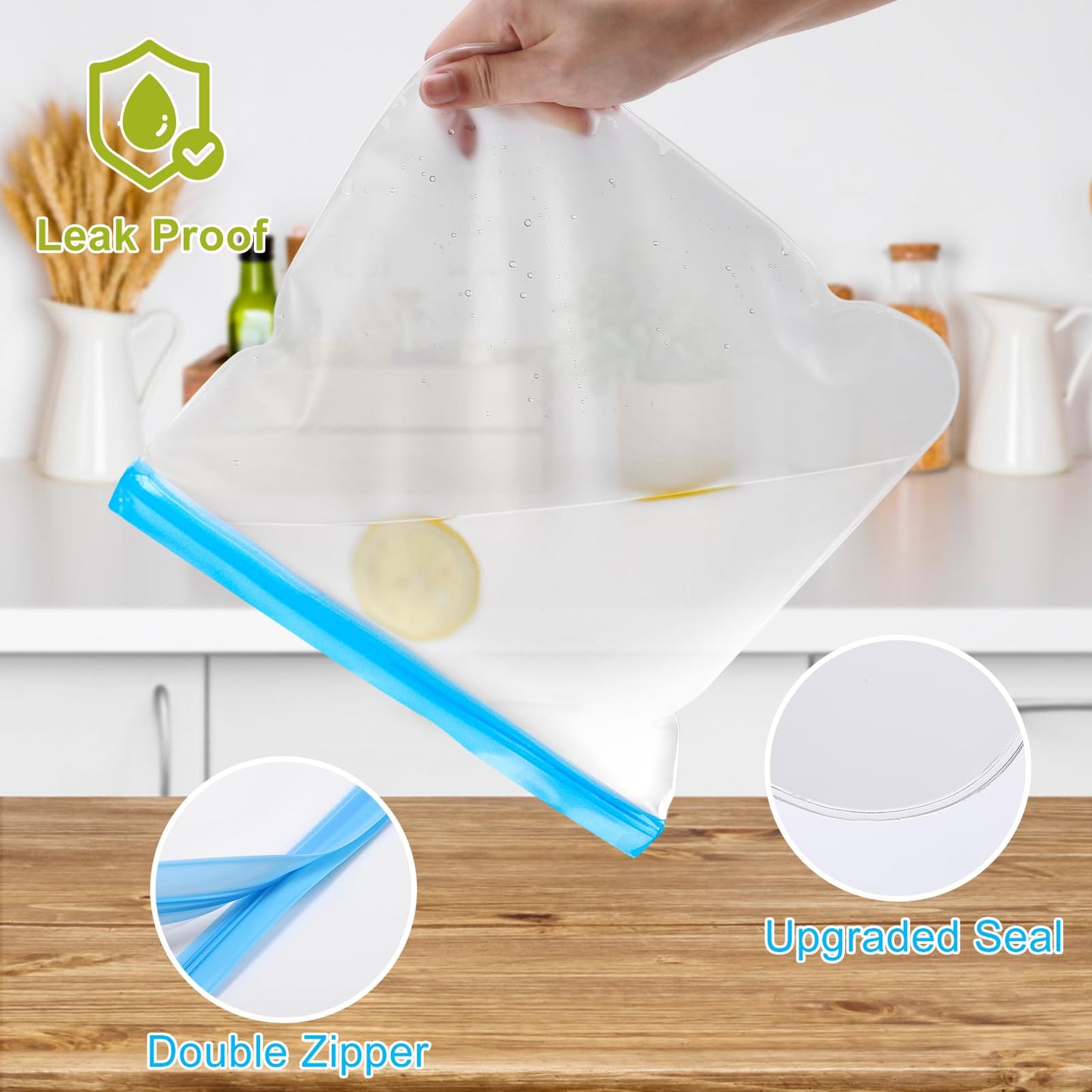 Lerine Reusable 2 Gallon Freezer Bags Dishwasher Safe, Reusable Freezer Bags 2 Gallon 13"x15.6", Leakproof BPA Free Food Storage Bags for Marinate Meats, Vegetables (Multicolor, 2Gallon)