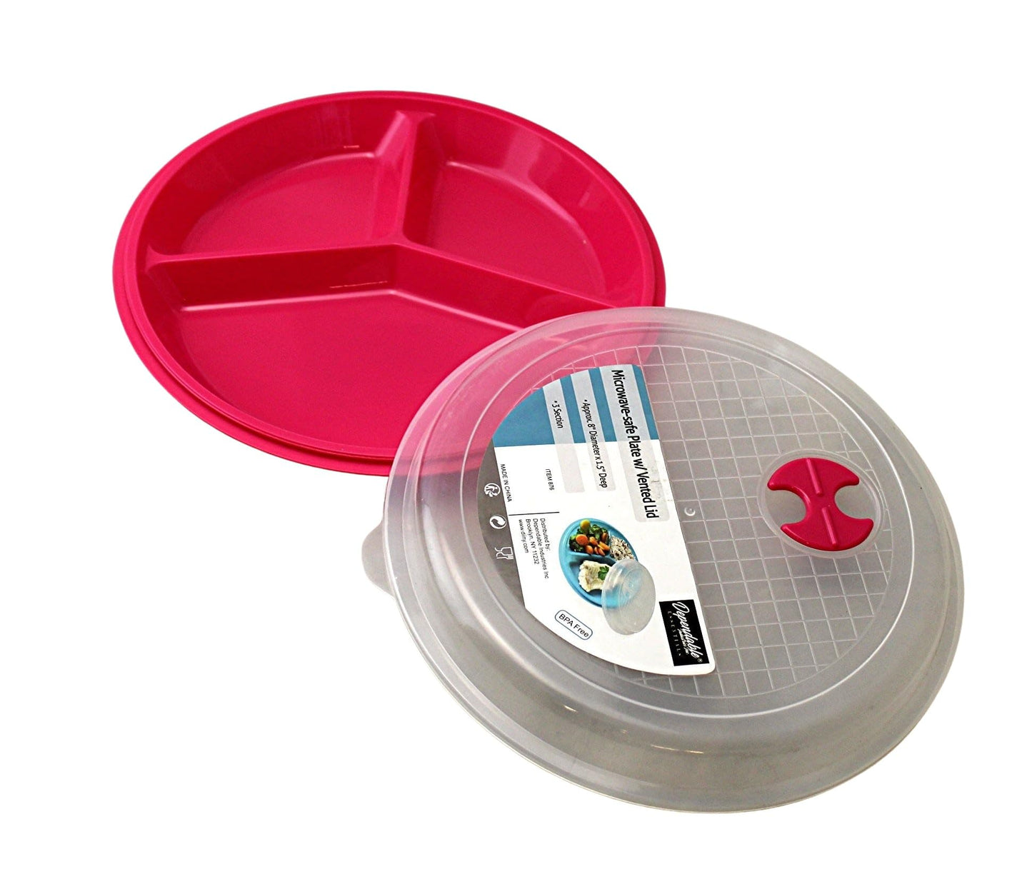 4-Pack Divided Microwave Plates with Vented Lids – BPA-Free, Stackable Meal Prep Plates – 3 Section Food Storage – Microwave, Freezer & Dishwasher Safe – 8.75” x 8.75”