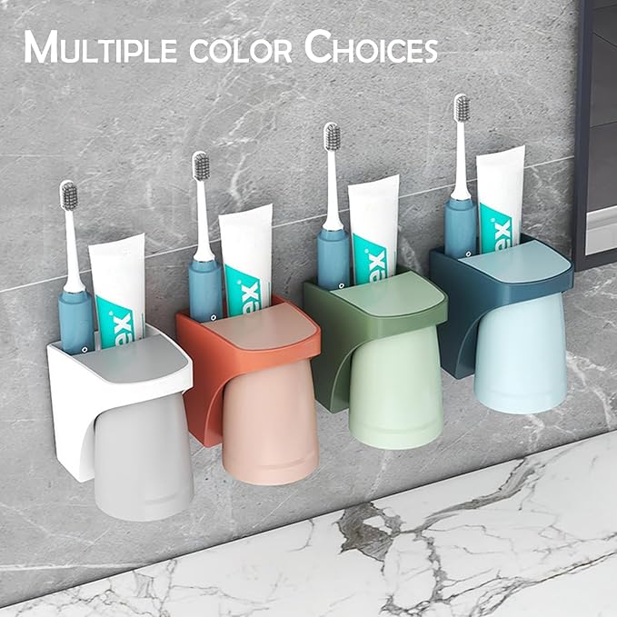 Magnetic Cup Holder for Bathroom, sgzscl Toothbrush Wall Mounted Toothpaste Storage Drain Drill-Free Space Saving Organizer for Family Members