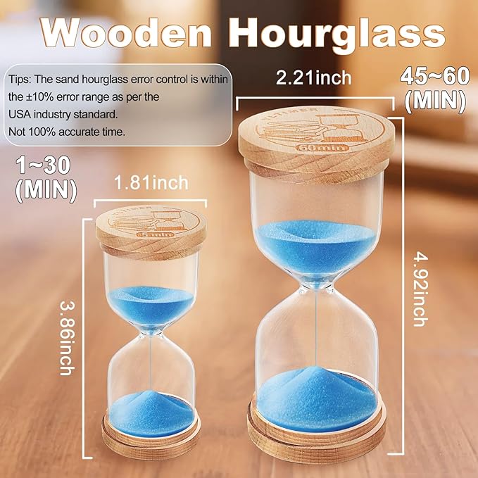 3 Minute Sand Timer for Classroom, 3min Wooden Hourglass Sand Clock, Small Hour Glass Sandglass for Kids, Game, Desk Office Decoration (Blue)