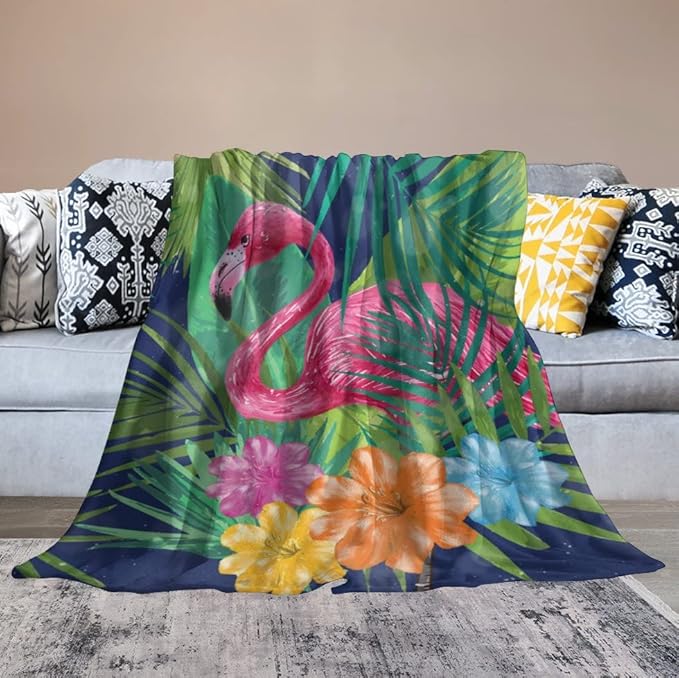 Flamingo Blanket Gifts - 30 x 40 Inches Funny Flamingo Throw - Green Soft Fuzzy Plush Blankets for Work