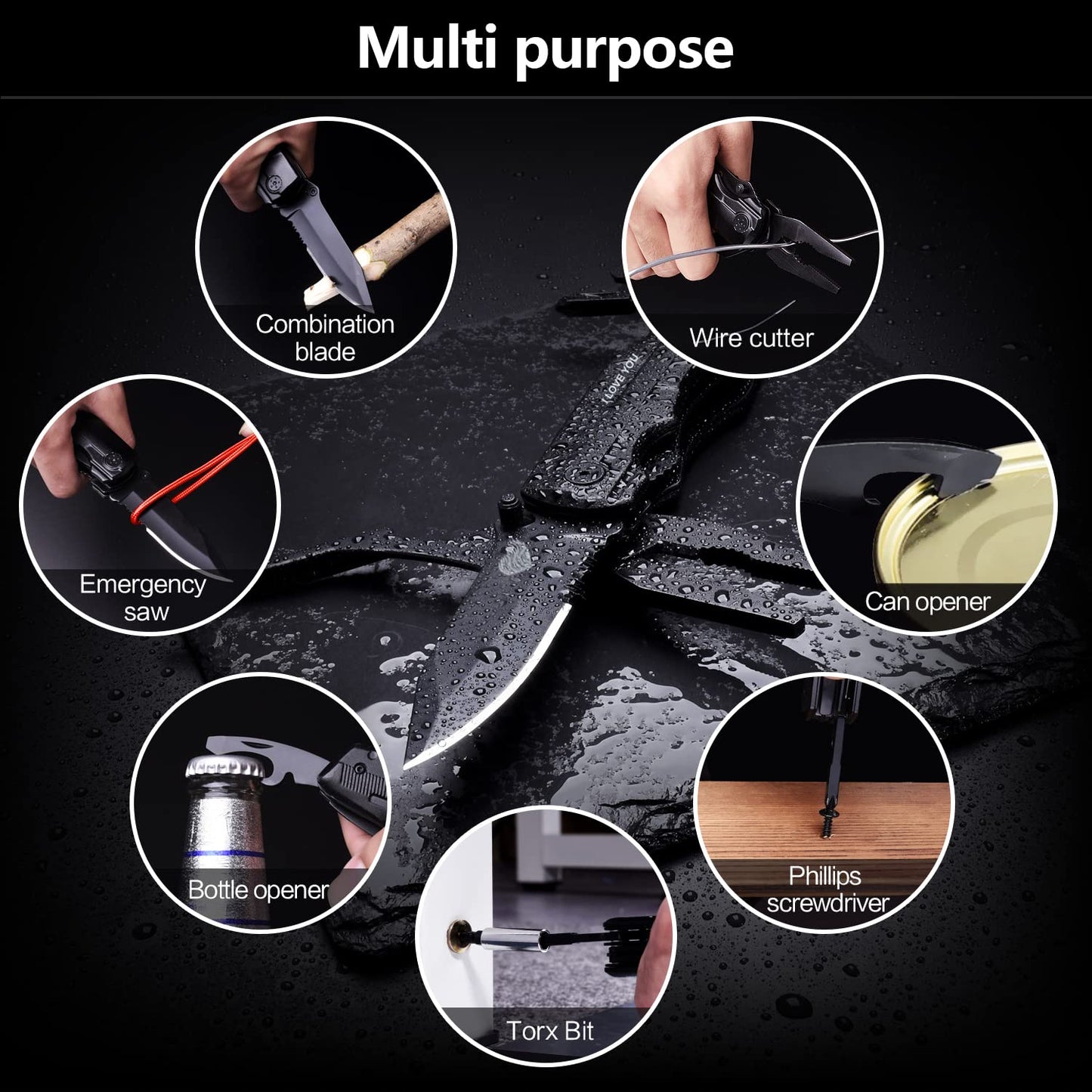 Multitool Pocket Knife for Men, Gifts for Boyfriend, Him, Husband, Dad, Multi Tool Tactical Plier With Nylon Sheath, Stocking Stuffer 'I LOVE YOU'