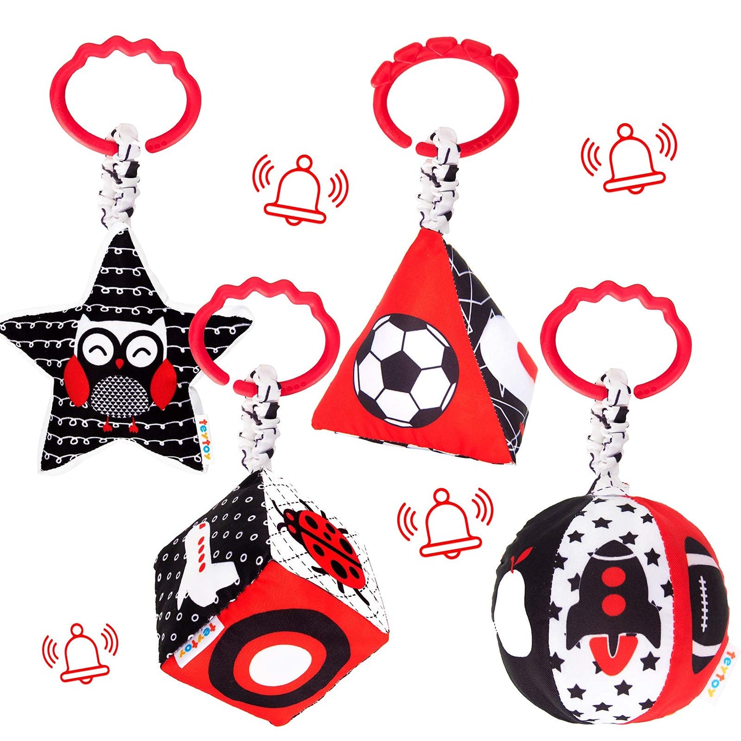 teytoy High Contrast Baby Stroller Toy, Black and White Infant Pattern Toys with Rattle, Easy Clip Hanging Toys, Stroller Crib Carseat Toy, Newborn Baby Toys for 0 3 6 9 12 Month