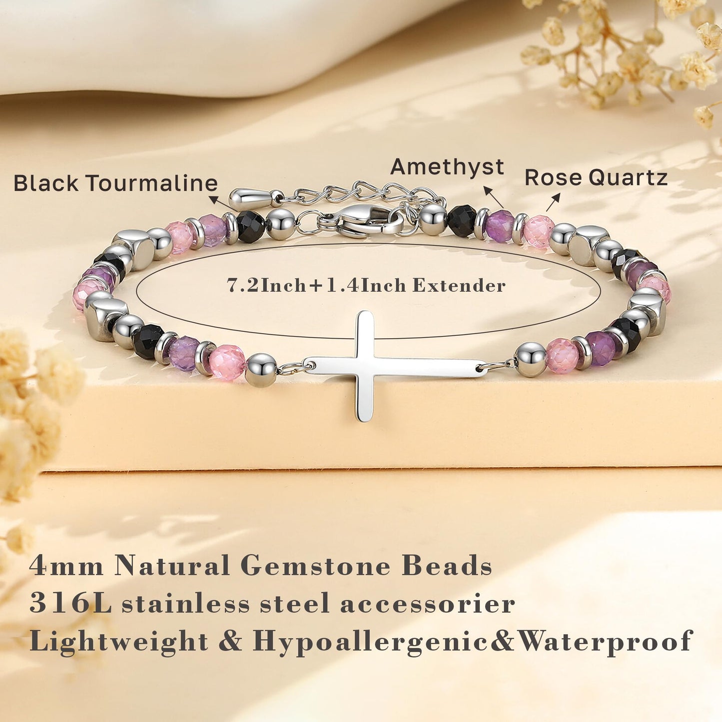 40th Birthday Gifts Women, 40th Birthday Decorations for Women, Dainty Christian Cross Bracelet – Adjustable Anxiety Relief Friendship Jewelry for Friend, Sister, Wife
