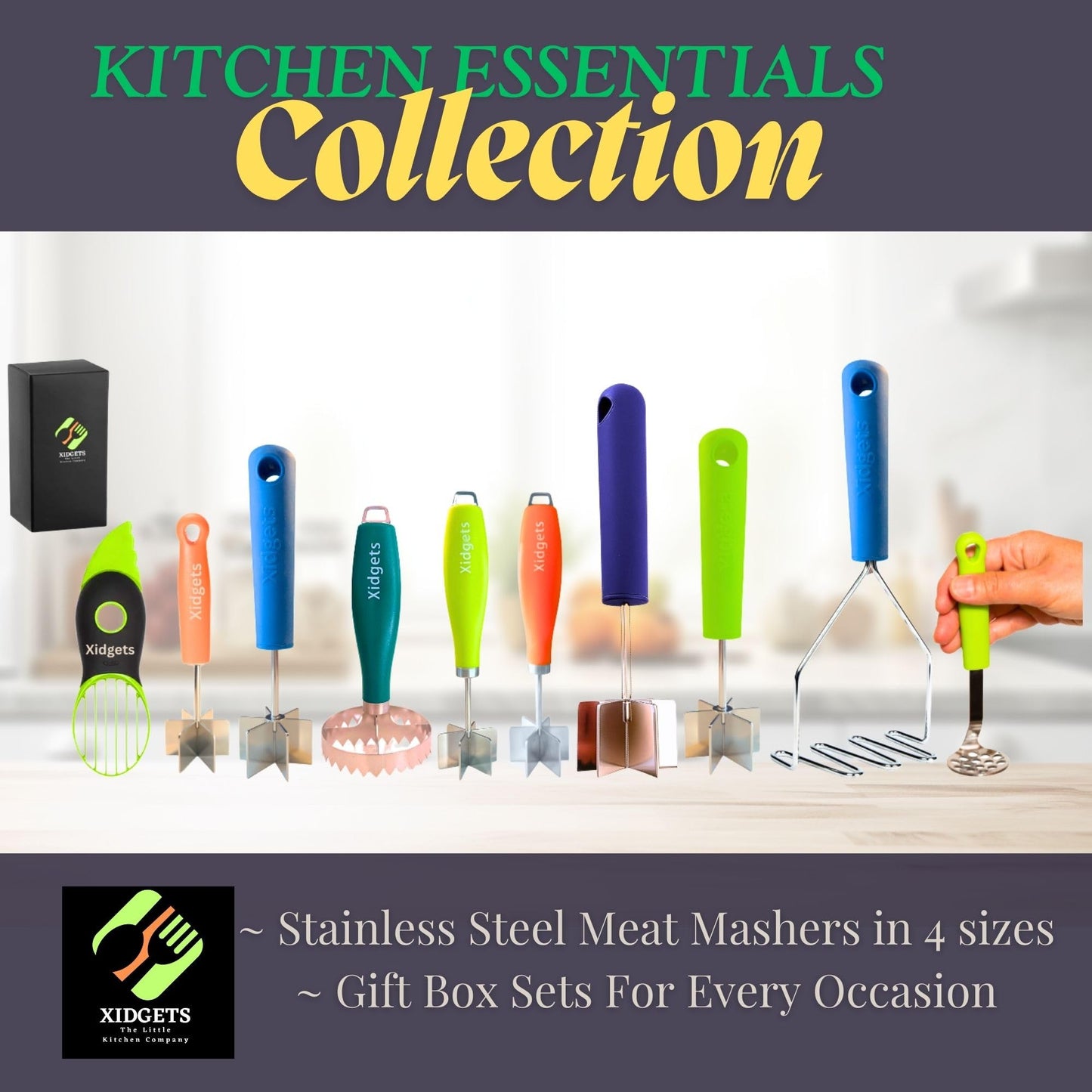 2pc Avocado Tool Set in Box - 3-in-1 Avocado Slicer with Cutter & Pit Remover + Mini Masher - Kitchen Utensil Gift Set for Guacamole Lovers by Xidgets (Zippy Green/Zippy Green)