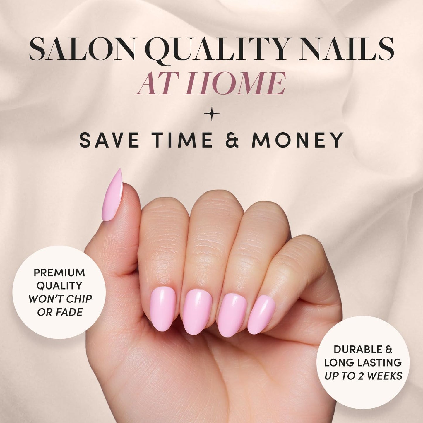 Glamnetic Press-On Nails Bundle - White Swan & Think Pink | Opaque Classic Off White Short Oval False Nails | Light Pastel Pink Short Oval Fake Nails | Reusable, Salon-Quality Nail Kits