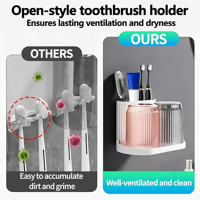 Toothbrush Holder,Bathroom Toothbrush Holder Suitable for Bathroom Organizer Place The Cup Upside Down to Drain Bathroom Stands for Storing Toothpaste Toothbrushes and Other Toiletries (Blue + Green)